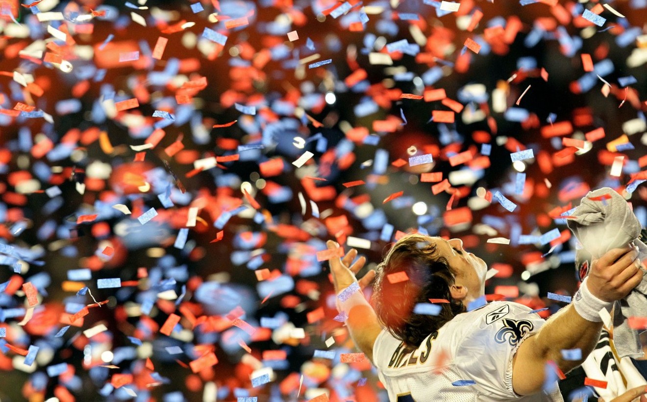 Spoiler alert (not)! Drew Brees celebrates the best Super Bowl redemption story ever, in 2010.
