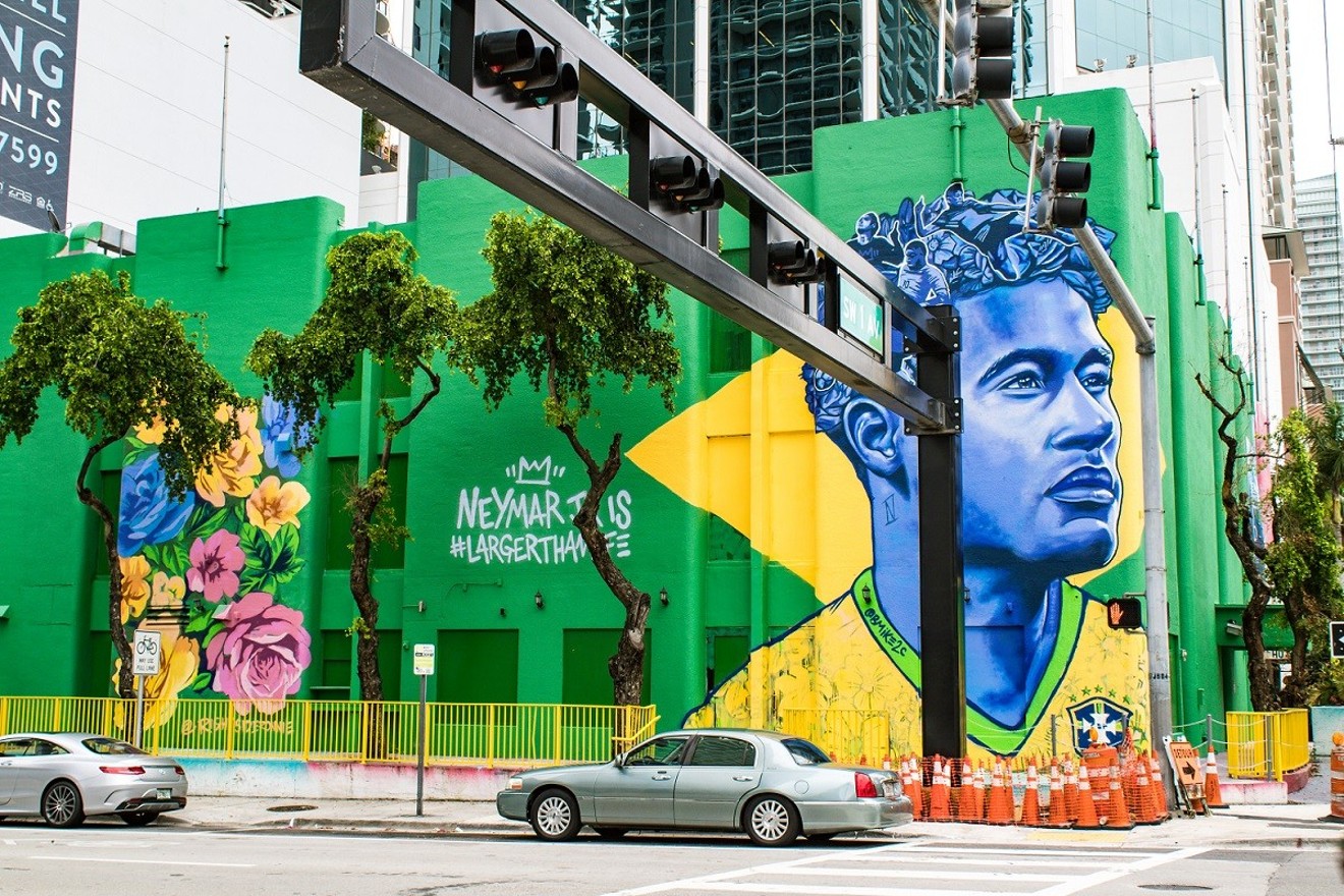 Brandan Odums' mural of Brazilian soccer icon Neymar, commissioned by Bleacher Report, went up on the corner of SW Eighth Street and SW First Avenue in Brickell before the 2018 World Cup.