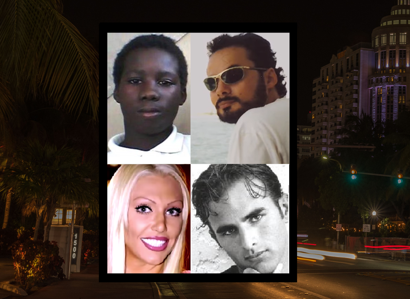 Clockwise from top left: Alder Hill, John Agudelo,  R.J. Lockwood, and Paula Sladewski — victims in four separate South Florida homicide cold cases