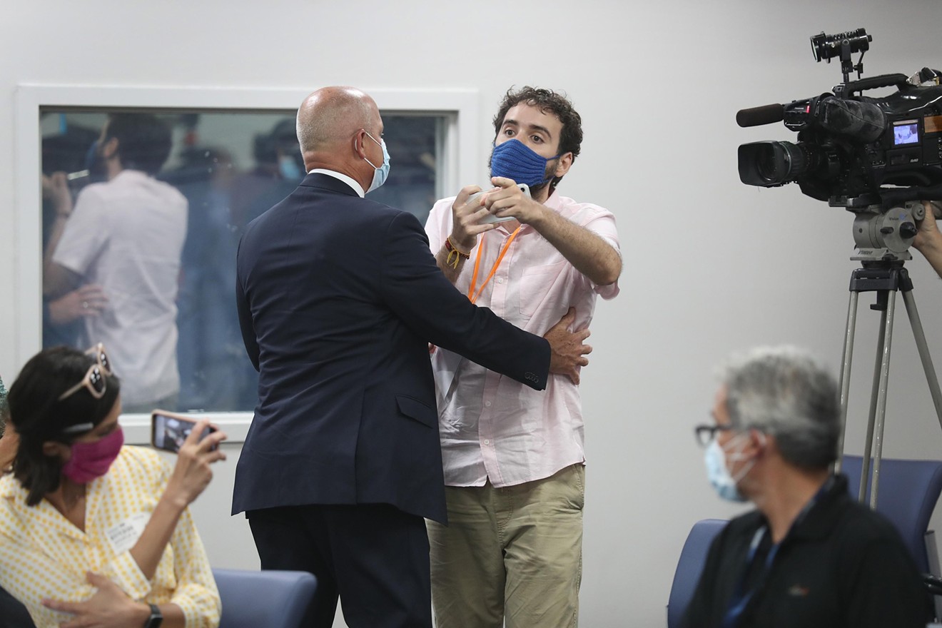 Thomas Kennedy interrupts Gov. Ron DeSantis at his press conference in July 2020.