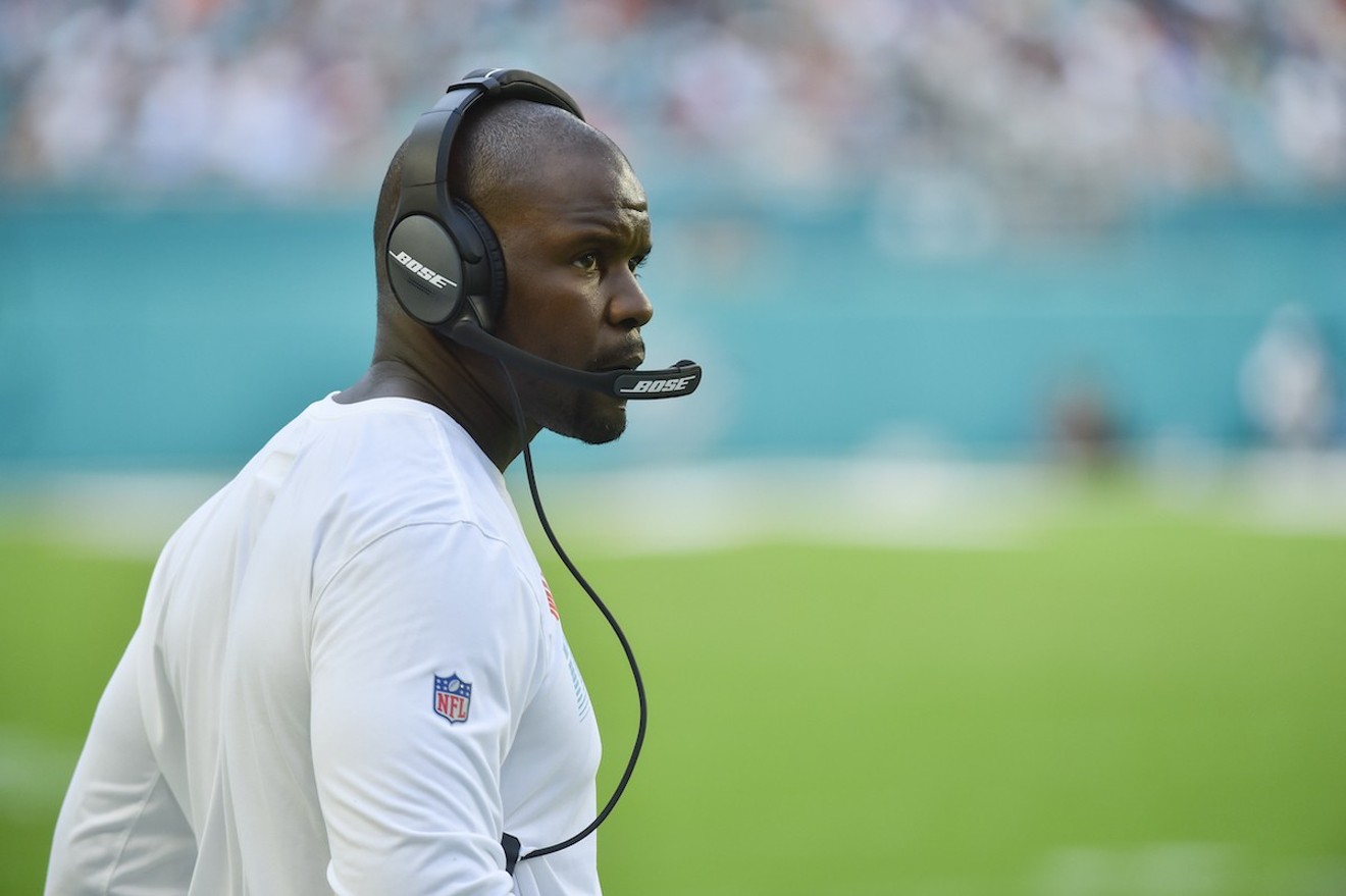 Brian Flores on the sidelines at Hard Rock Stadium earlier this year.