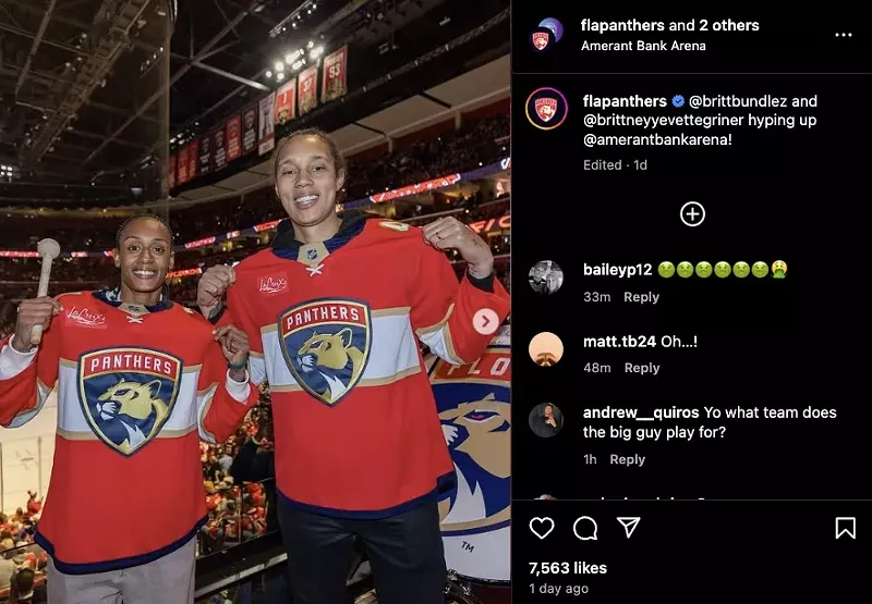 Image: Brittney Griner did not receive a warm welcome at the Florida Panthers' game on February 8.