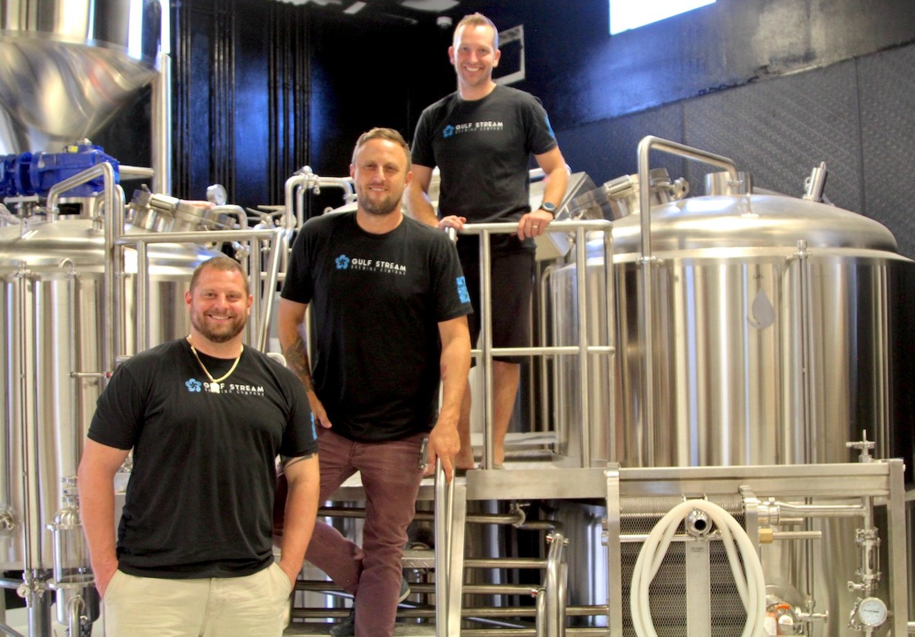Gulf Stream Brewing will open Saturday, September 22 with head brewer Mike Demetrus (center) alongside founders Ty Eriks (left) and McKay Ferrell (right).