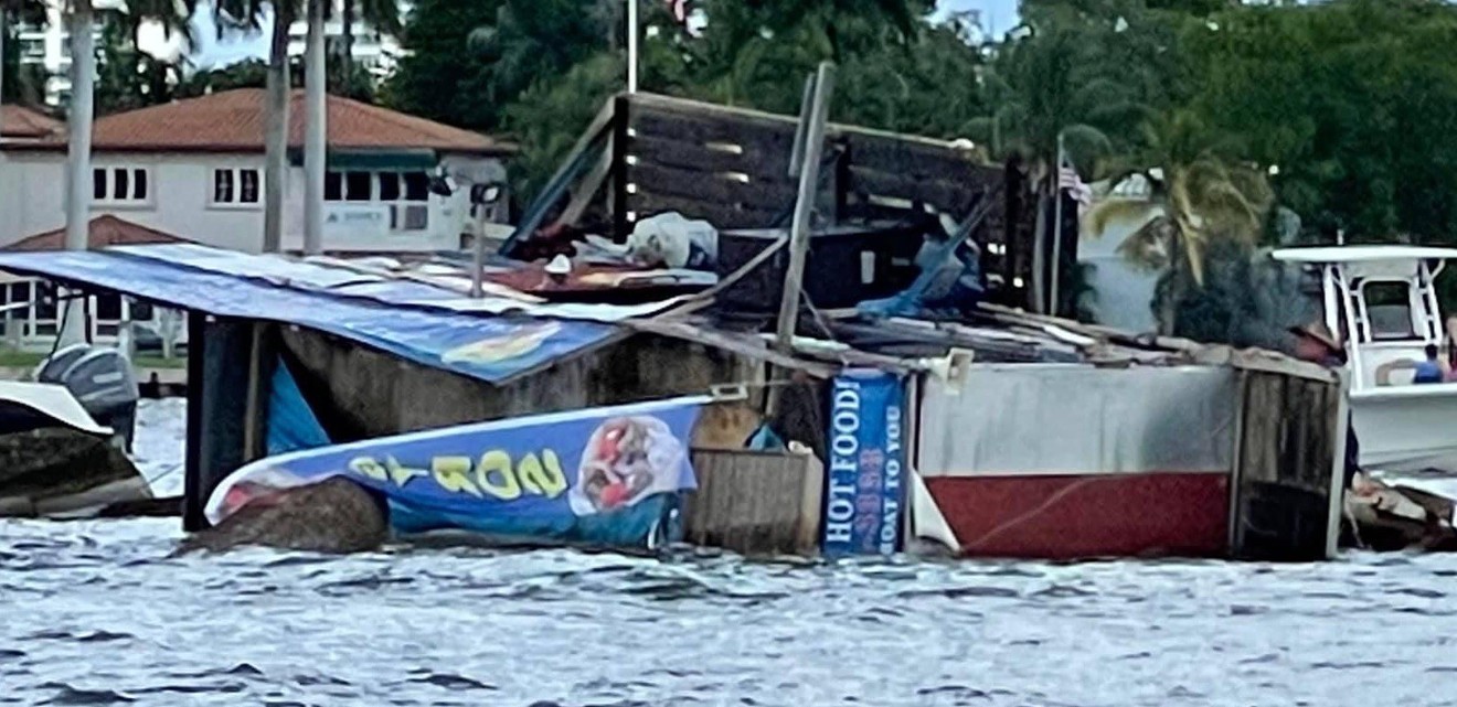 Jay's Sandbar Food Boat shortly after it capsized on May 8, 2022.