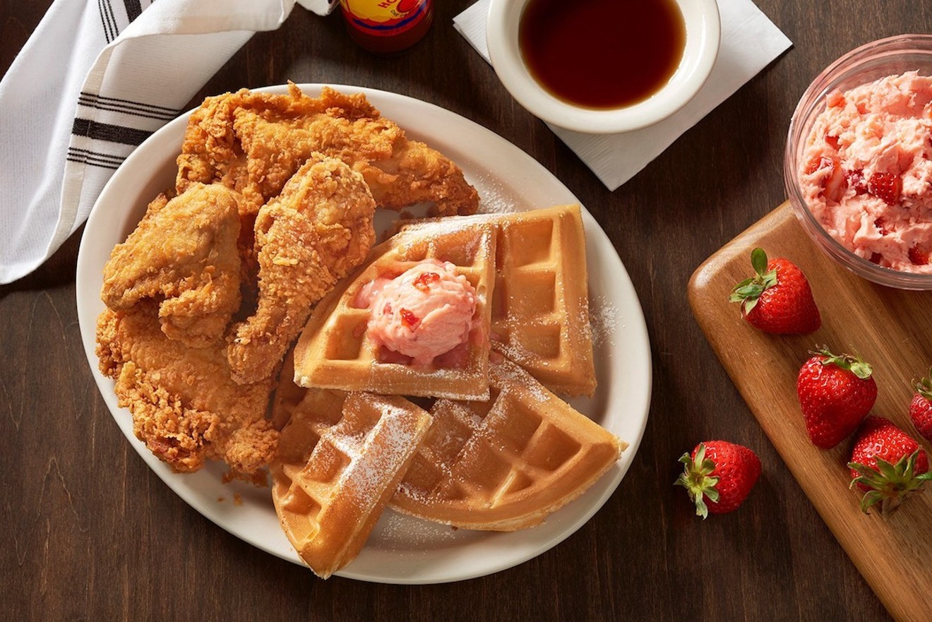 Metro Diner's chicken and waffle platter served with strawberry butter.