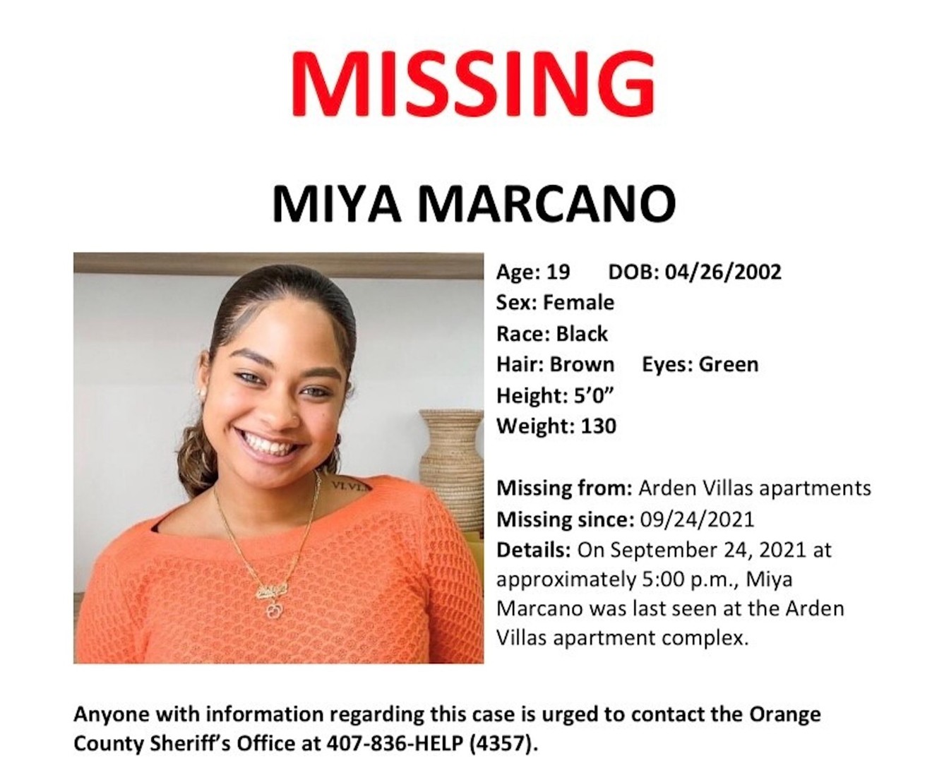 Miya Marcano has been missing from Orlando since Friday.
