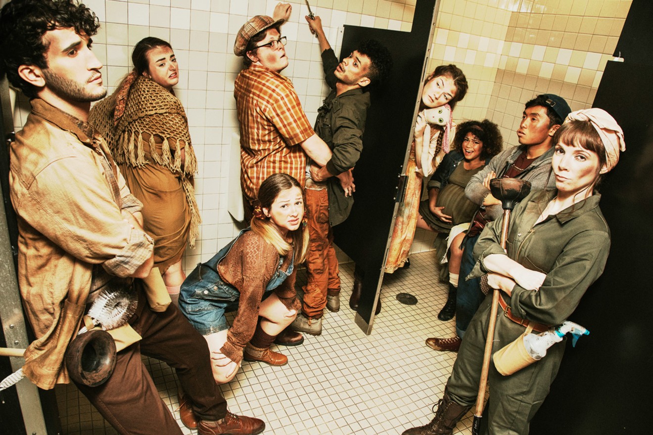 The cast of Urinetown, opening Friday at Florida Atlantic University in Boca Raton.