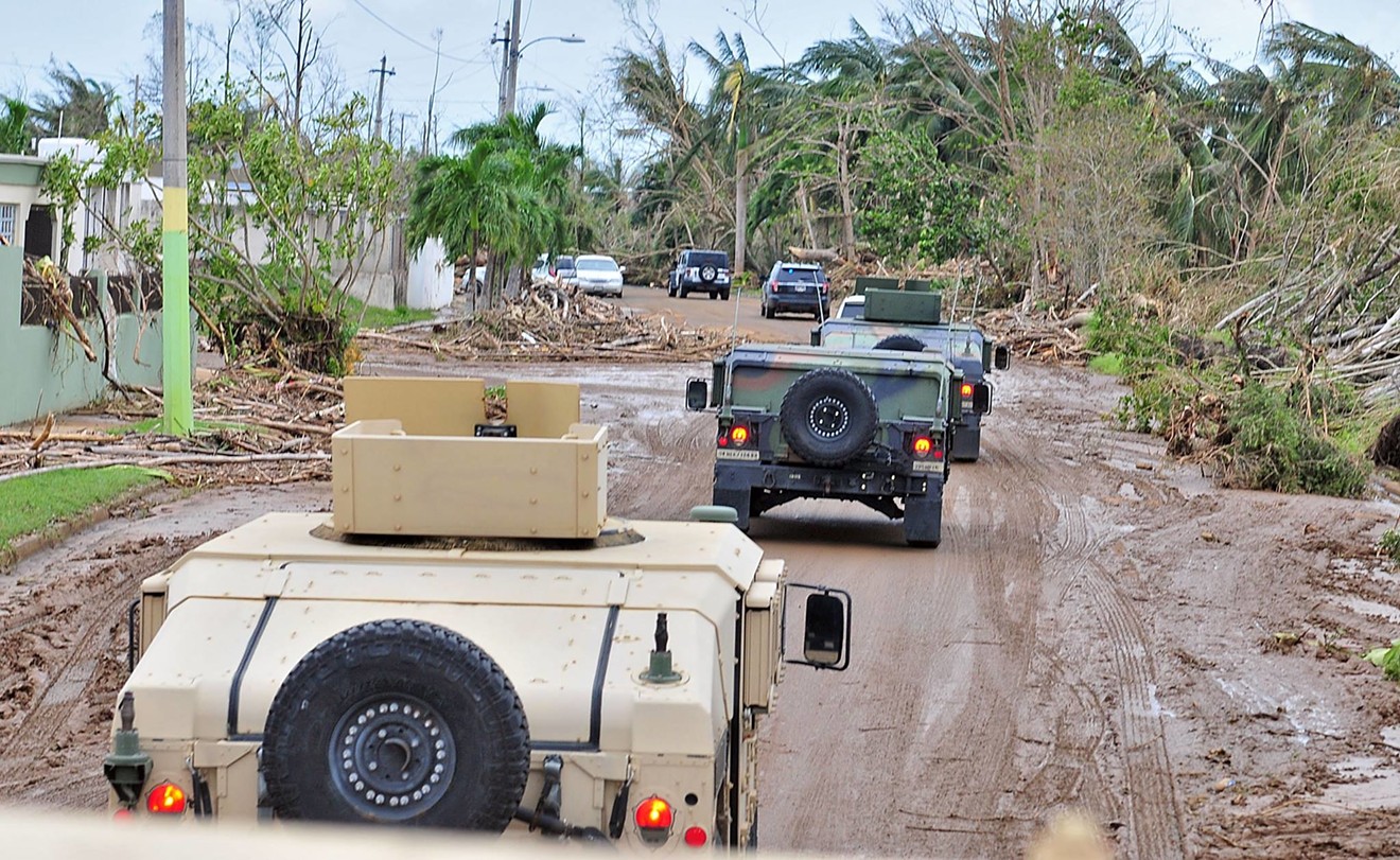 The Puerto Rico National Guard surveys the damage after Hurricane Maria, on September 21, 2017.