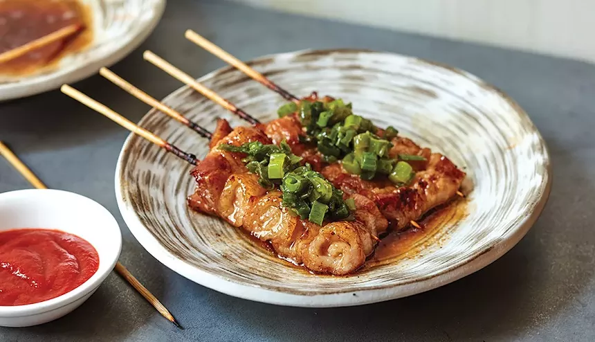 This pork robatayaki from Double Knot in Philadelphia will be similar to the menu items served at Monkitail. - COURTESY OF DOUBLE KNOT