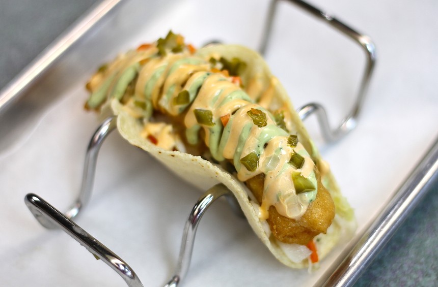 The newest addition to the Los Bocados menu: a stellar beer battered fish taco. - PHOTO BY NICOLE DANNA