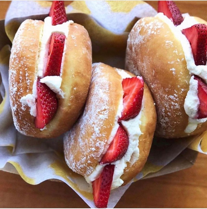Honeybee's strawberries and cream doughnut. - HONEYBEE DOUGHNUTS