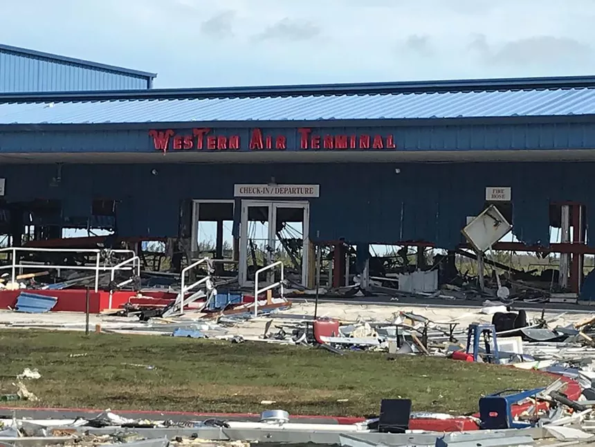 Debris left by Hurricane Dorian litters Grand Bahama International Airport in Freeport on September 4. - YASMIN RIGBY/HANDOUT/AFP/GETTY IMAGES