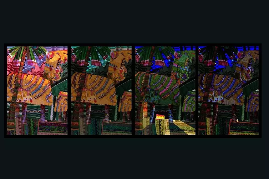 Tia Blais-Billie's Seminole Village (Sunset till Midnight) will be on display in a new History Fort Lauderdale installation. - IMAGE COURTESY OF TIA BLAIS-BILLIE