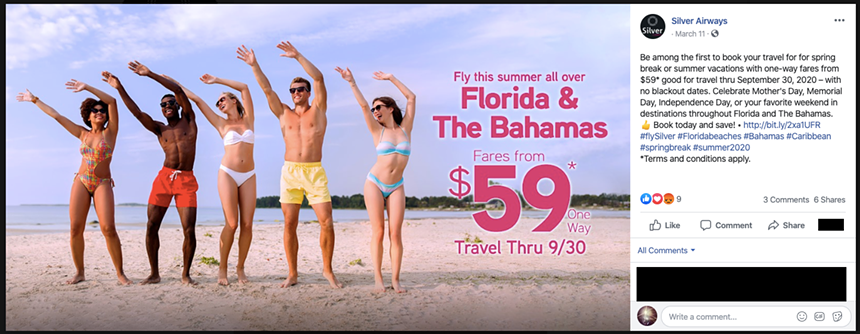 You might not see Tom Hanks at the beach, but maybe these people will be there. - SCREENSHOT VIA SILVER AIRWAYS / FACEBOOK