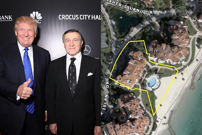 Aras Agalarov, shown here getting a thumbs-up by an unidentified Florida man, owns a condo on Fisher Island. - PHOTO BY VICTOR BOYKO/GETTY IMAGES, SCREENSHOT MIAMI-DADE PROPERTY APPRAISER