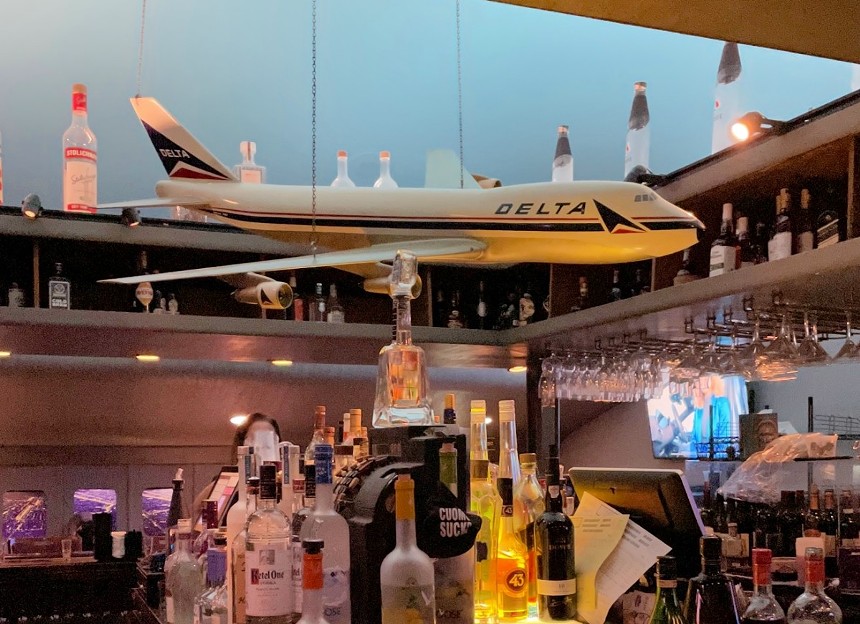 The model airplane at Anthony's Runway 84 bar - PHOTO BY LAINE DOSS