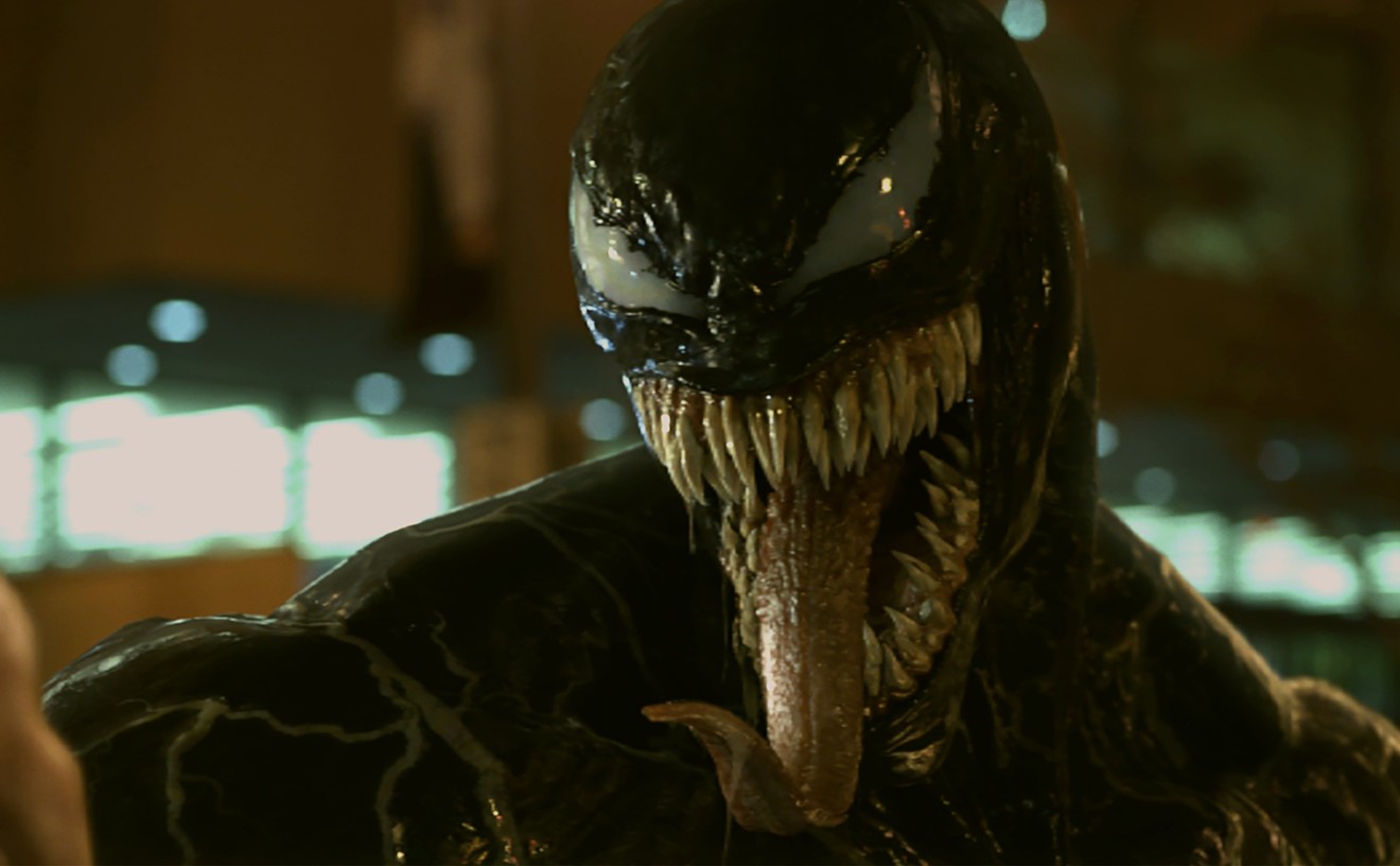 In the sci-fi split-personality comedy Venom, a scrappy TV reporter played by Tom Hardy gets taken over by an alien parasite that shoots out indestructible, warp-speed geysers of slick-black super-goo.